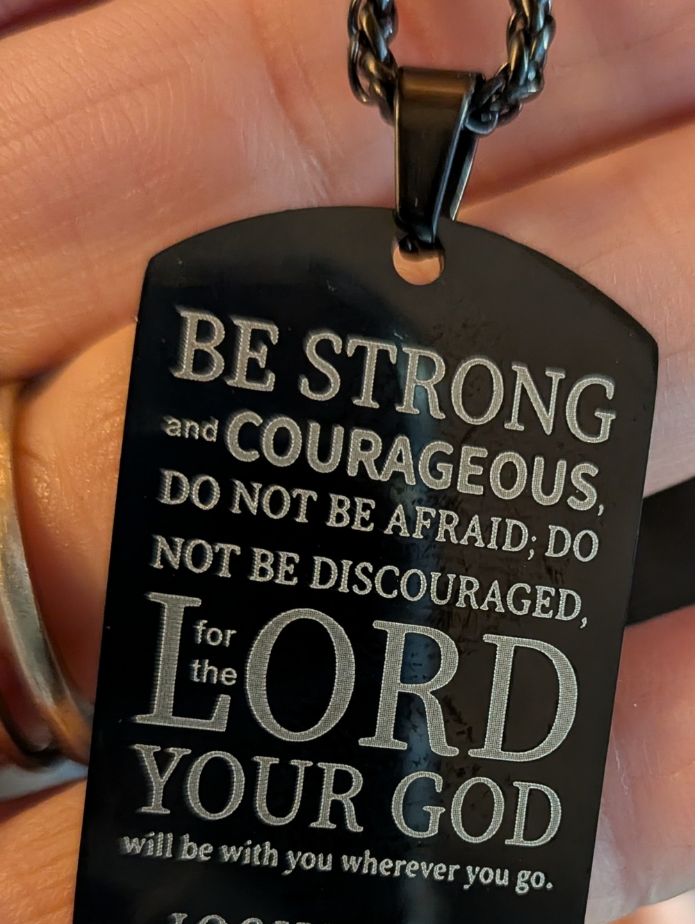 Be Strong Black Inspirational Dog Tag Necklace With 24 Inch Chain